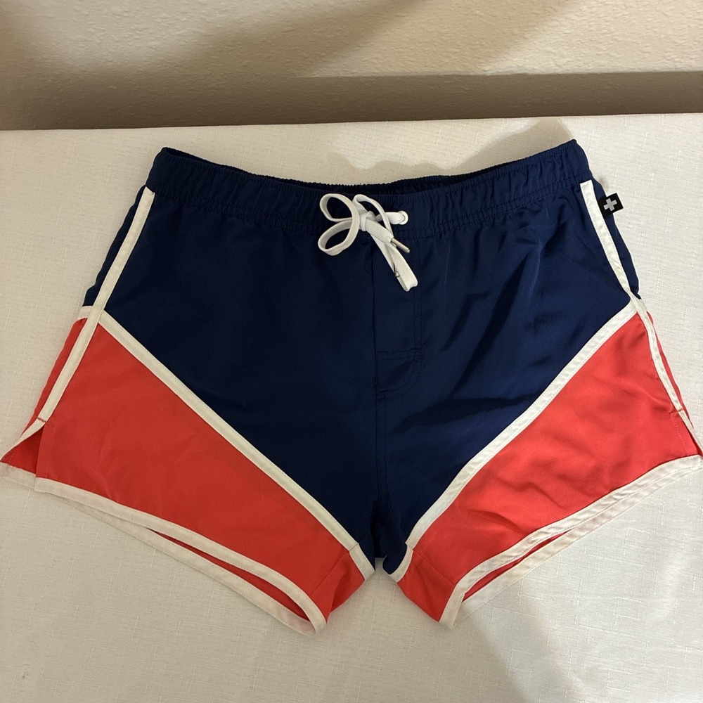 Andrew Christian Mens Athletic Gym Short Retro Colorblock Navy Pink Size Large